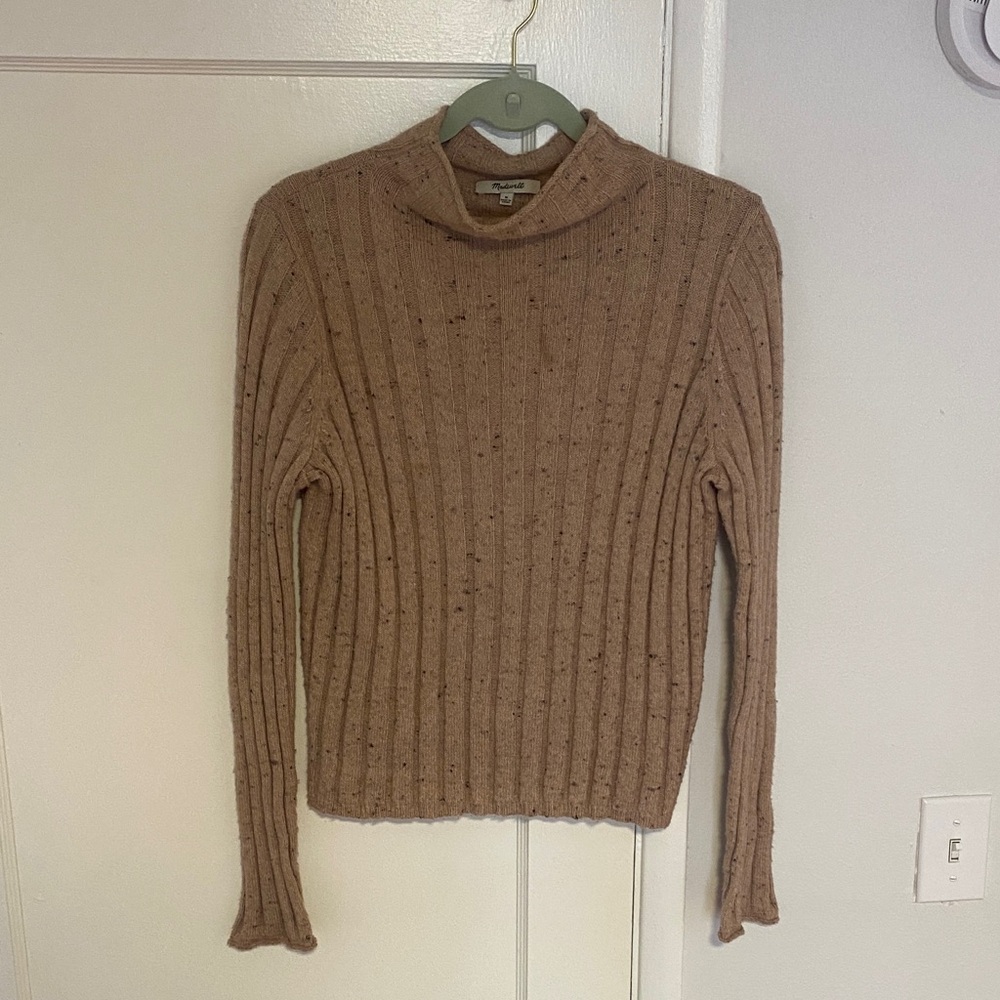 Madewell Speckled Ribbed Mock Neck Sweater in dusty rose